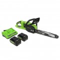 Greenworks - 14 in 48-Volt (2 x 24V) Cordless Brushless Chainsaw (2 4Ah USB Batteries and Dual Port Charger Included) - Green