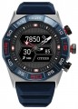 Citizen - CZ Smart 44Mmm Unisex Stainless Steel Hybrid Sport Smartwatch with Silicone Strap - Blue & Silver
